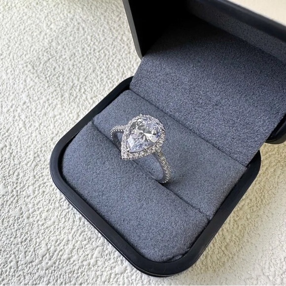 Silver Tear Drop White Diamond Charm Ring - Picture 4 of 4